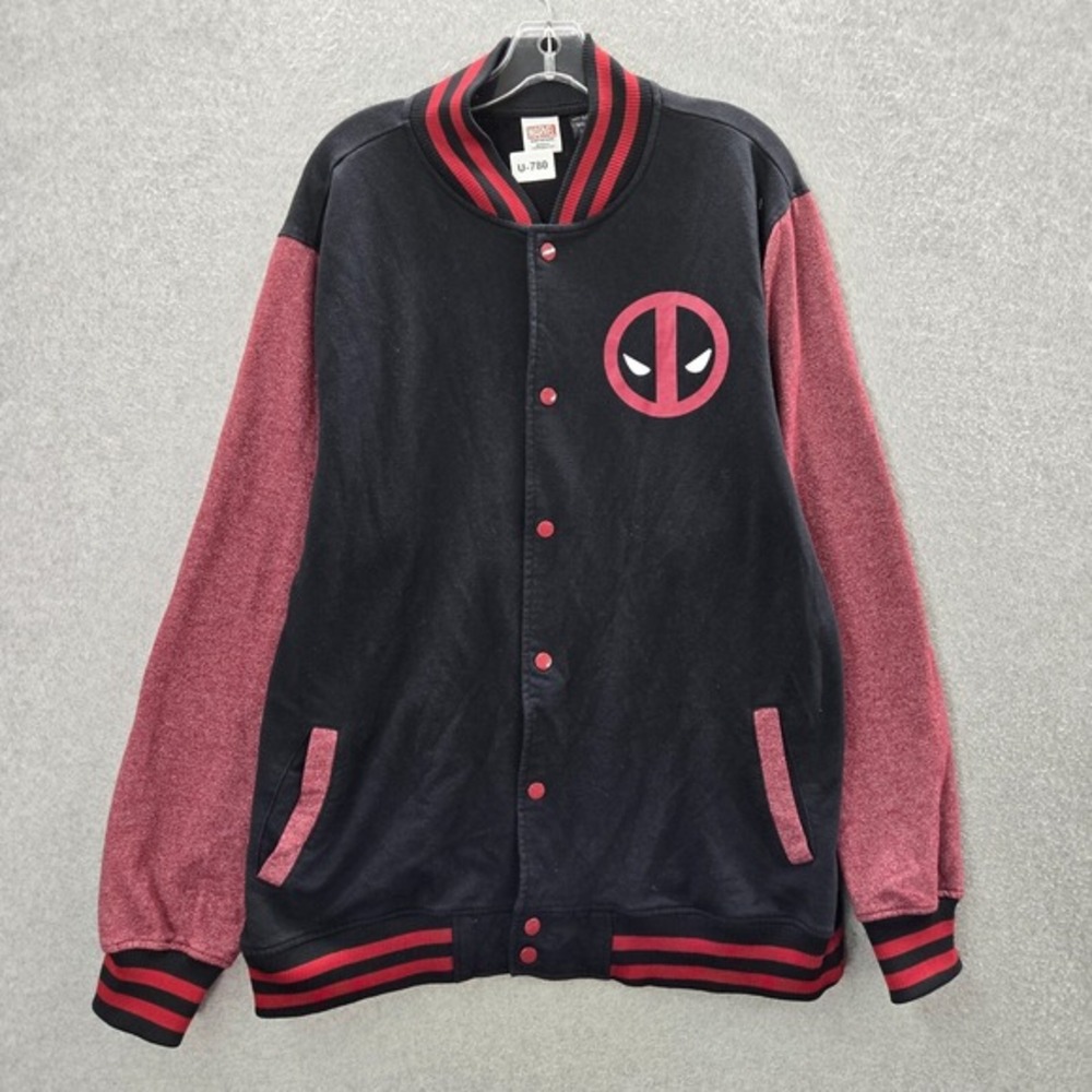 Marvel Men Jacket 2XL Black Varsity Deadpool Long Sleeve‎ Snaps